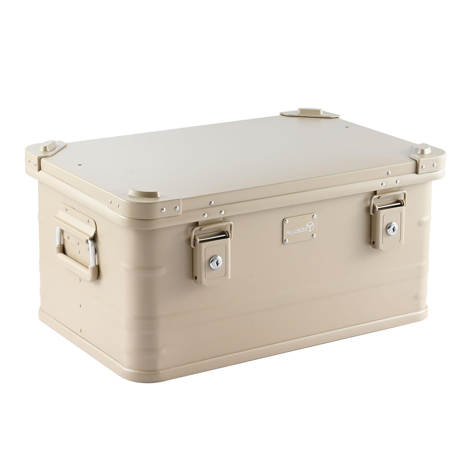 Alubox Alukiste abschließbar E47S SAHARA sand beige - Premium Lagerbox 47 Liter - Materialstärke 1mm - Deckel mit Aluminium Druckguss Stapelecken und Gummidichtung - inklusive Schlösser - lackiert