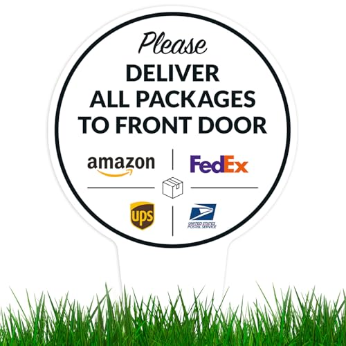 Image of Package Delivery Sign, Delivery Instructions Deliver All Package to Front Door Sign, 9x17 Inches Round Shape, Aluminum Composite Made in USA by Sigo Signs