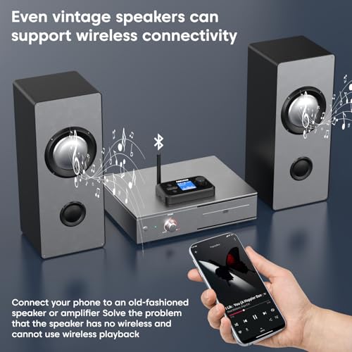 Image of Sounce 3-in-1 Bluetooth 5.0 Audio Adapter with LCD Display - Wireless Transmitter, Receiver & Bypass Mode with AUX /Optical /RCA, Dual Link Support for TV, PC, Home Stereo, Speakers & Headphones