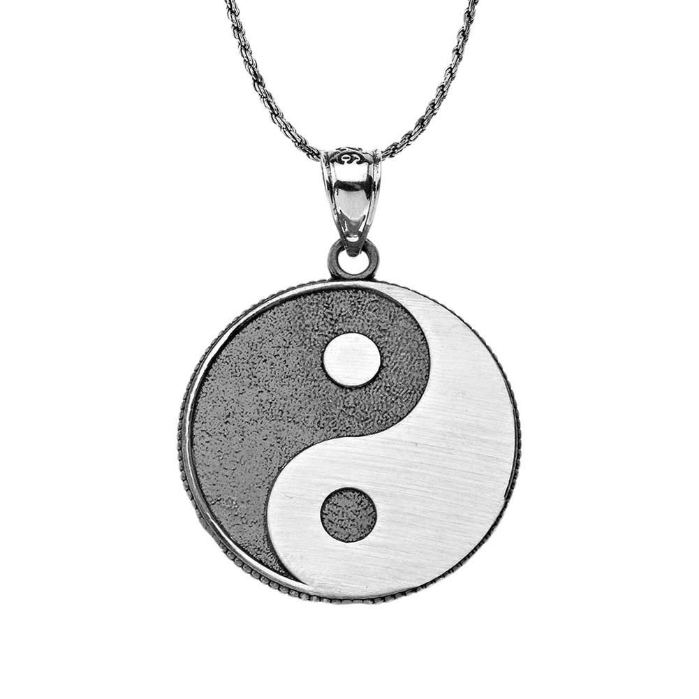 Elegant Oxidized Sterling Silver Yin and Yang Taost Symbol Charm Pendant Necklace, 16"
