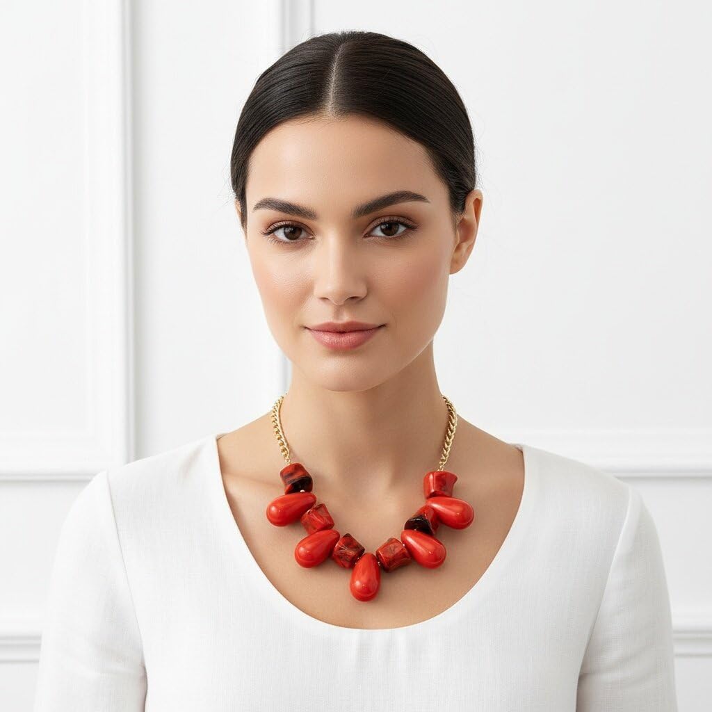 Chunky Beaded Choker Necklace for Women Boho Adjustable Colored Resin Irregular Waterdrop Bead Choker Necklace Trendy Holiday Party Charm Jewelry Accessories for Women - Image 3