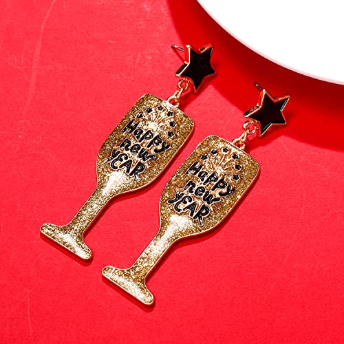 Happy New Year's Eve Champagne Bottle Earrings for Women Glitter Wine Glass Drop Dangle Earrings Christmas New Year Party Holiday Earrings Accessory Jewelry Gifts - Image 5
