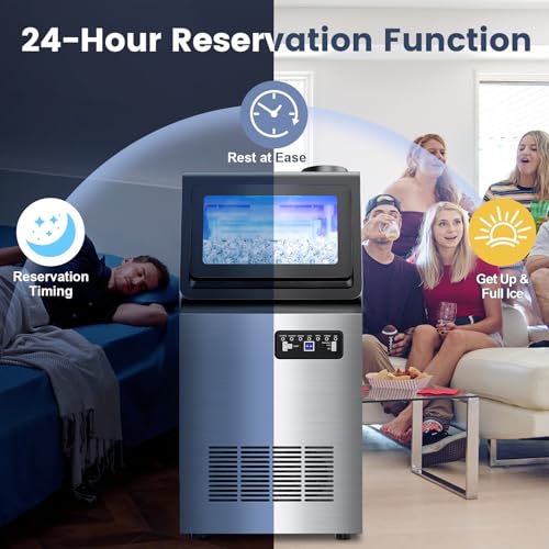 Image of Commercial Ice Maker Machine Dual Water Inlet Options, 140LBS /24H, Freestanding Under Counter Ice Maker with Smart LCD, Self-Cleaning, Quiet for Home, Bar, Restaurant, Support 5-Gallon Bottle Water