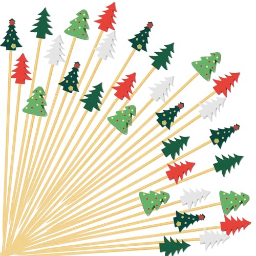 100 Christmas Tree Cocktail Picks 4.7 Long Christmas Toothpicks for Appetizers Bamboo Decorative Xmas Skewers Wood Sandwich Fruit Food Sticks for Christmas Party Supplies Charcuterie Accessories