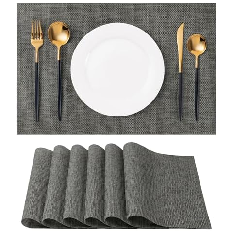 Placemats Set of 6 Washable Indoor/Outdoor Vinyl Place Mats for Dining Table Durable Non-Slip Heat Resistant PVC Weave Table Mats（Cappuccino） Cover