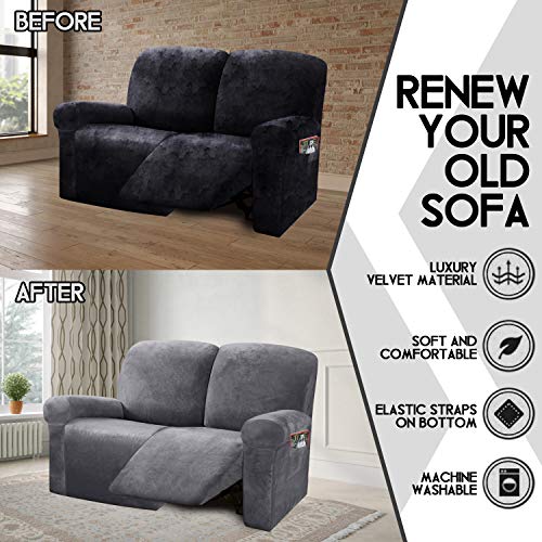 Ultimate Decor Reclining Love Seat Slipcover, 6-Piece Velvet Stretch Loveseat Reclining Sofa Covers, 2 seat Love seat Recliner Cover, Thick, Soft, Washable, Love seat Slipcovers (Dark Grey) - Thumbnail 6