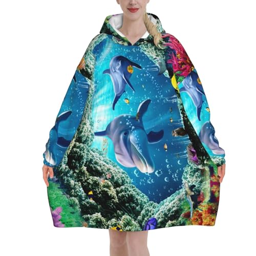 Couverture à capuche dauphins et poissons pull polaire chaud