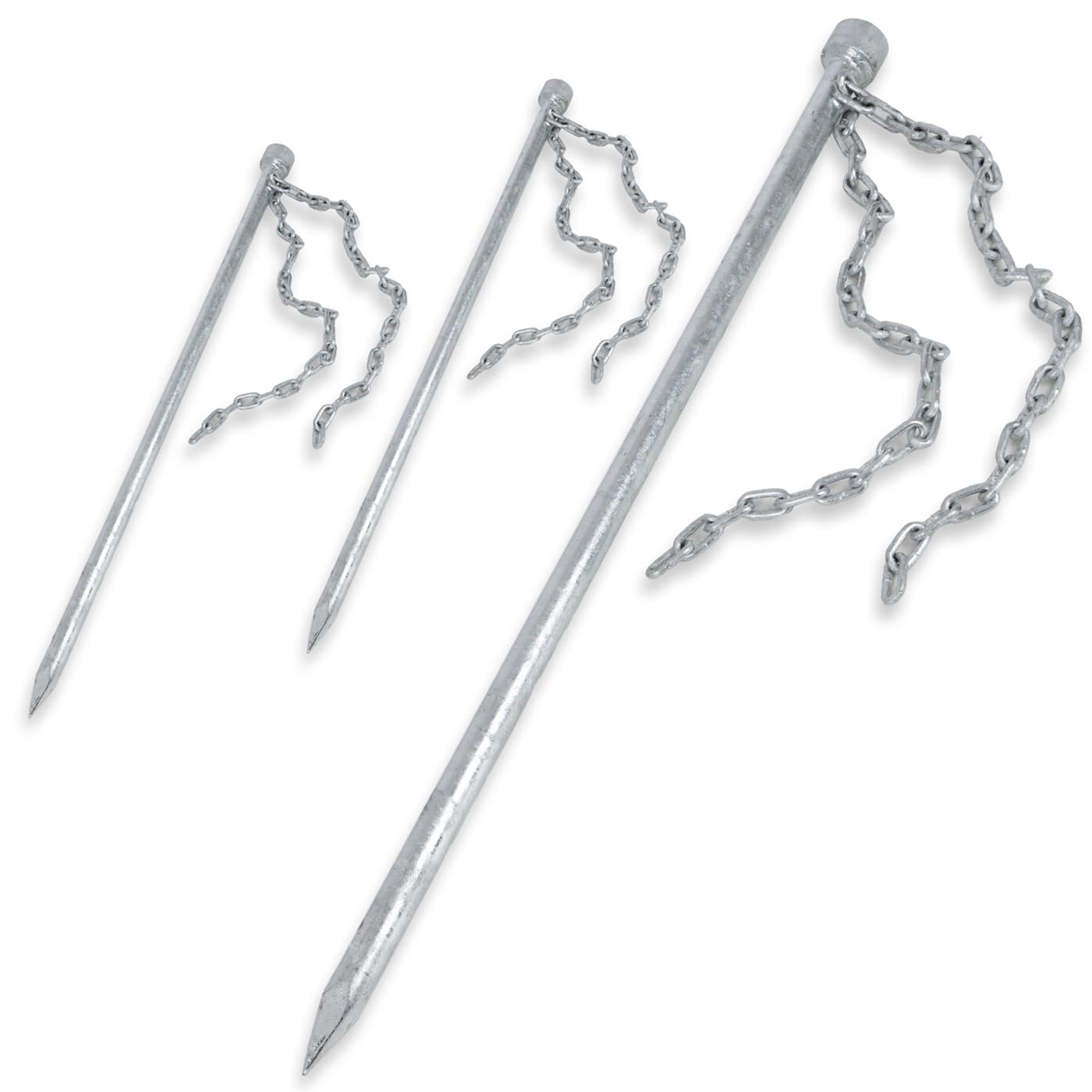 VOSS.farming 3X Erdanker 2,5x80cm mit Kette und Schäkel verzinkt Sturmanker Weidezelt Sicherung