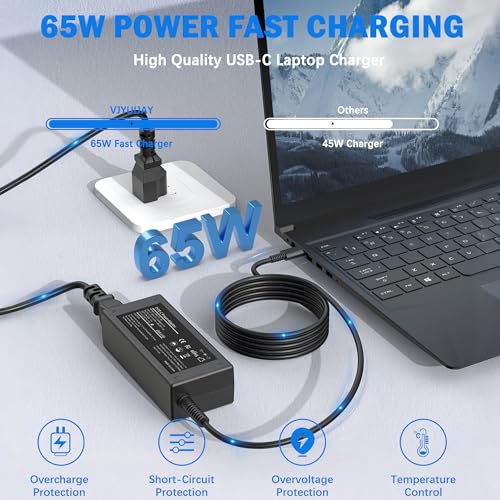 image for VJYUIJAY Universal 45W 65W USB C Laptop Charger Compatible with HP chr