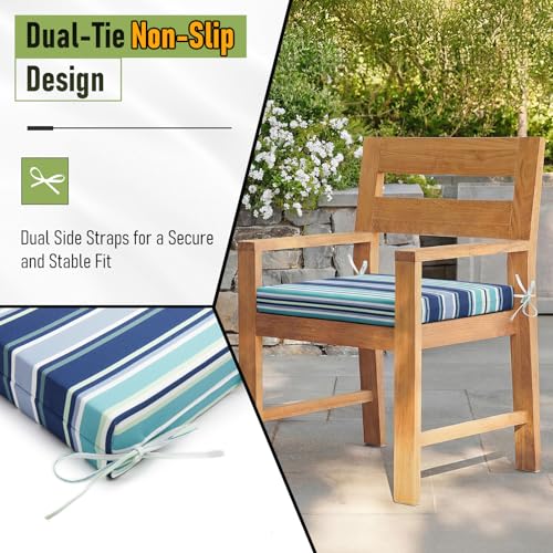 Image of Basic Beyond Outdoor Chair Cushions Set of 2, Square Corner Outdoor Cushions for Patio Furniture, Water Resistant Patio Chair Cushions with 2 Ties, 18.5x16x3, Pinstriped Blue