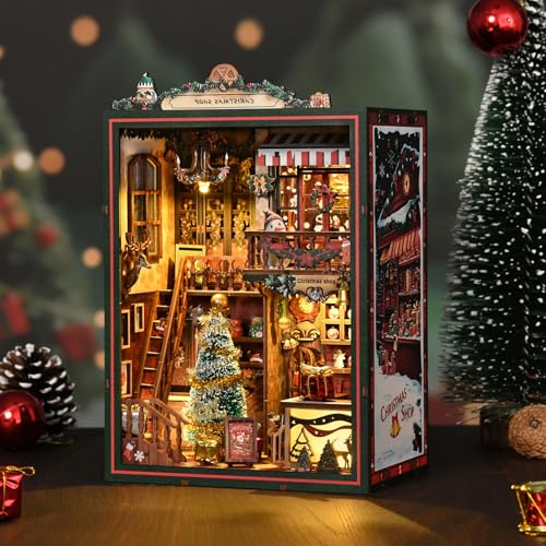 Christmas Book Nook Kit, DIY Miniature House Dollhouse Kit for Adults and Teens, Music Box, LED, 3D...