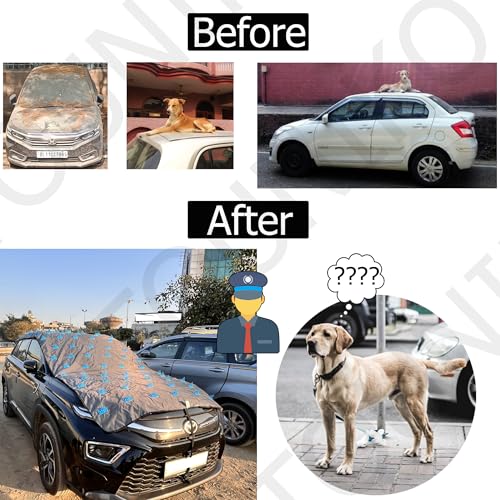 Image of Waterproof Spike Car Cover for Dogs & Monkeys Complete Protection from Street Dogs & Monkeys Compatible with All Hatchback,Sedan and SUV Cars 13.4 Fit Universal Size, Grey