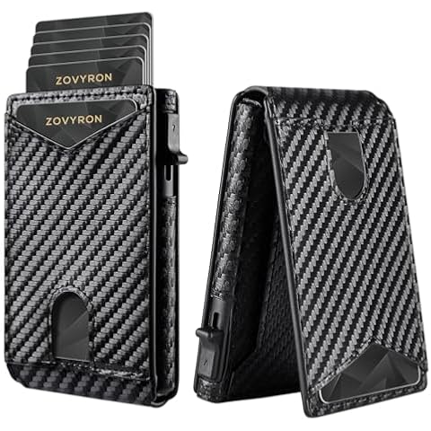 ZOVYRON Slim Wallet For Men Pop Up Card Wallet Minimalist RFID Blocking Credit Card Holder with ID Window,Bifold Carbon Fiber Front Pocket Wallet Cover
