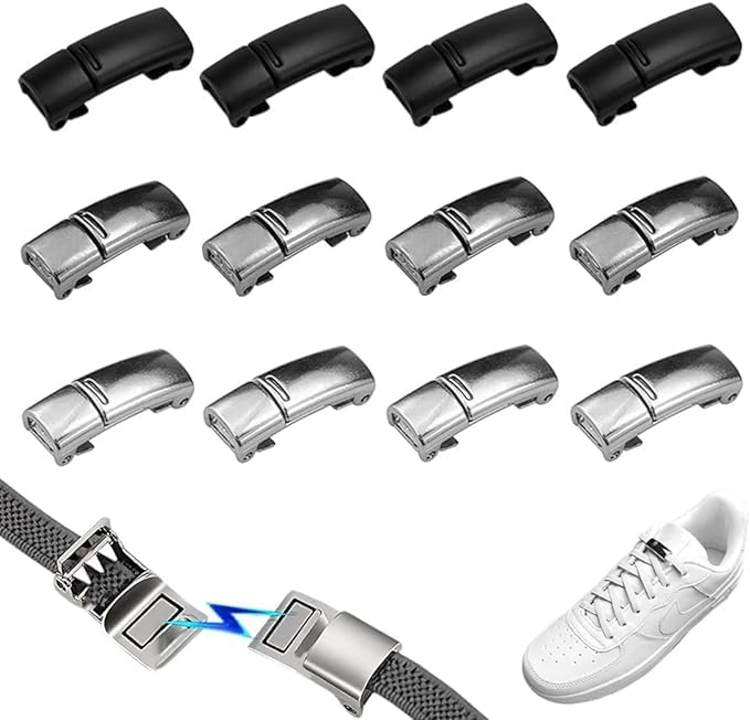 Xrten 12 Piezas Hebillas para Cordones de Zapatillas, Cierre Metal Sin Nudo para Niños y Adultos