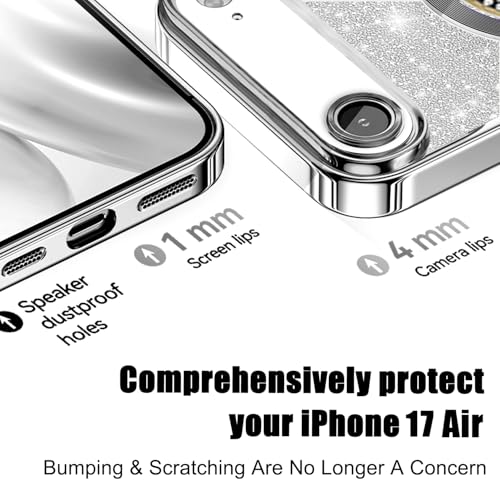 Image of Misscase for iPhone Air Magnetic Glitter Case Compatible with MagSafe,Full Protection Slim Shockproof Case with Camera Lens Protector Plating Bling Cover Case for iPhone 17 Air 6.5 inch Silver
