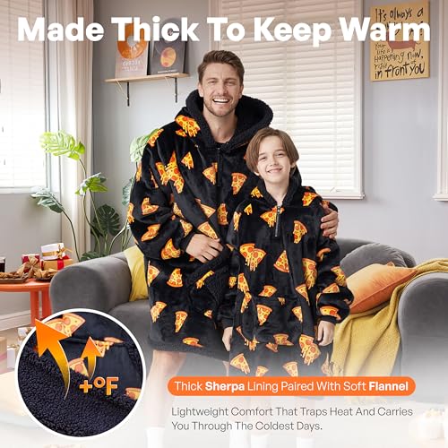 Image of Giggling Getup Wearable Blanket Hoodie for Girls and Boys Warm Cozy Sherpa Fleece Hooded Blanket Sweatshirt Oversized Hoodie with Giant Pocket & Sleeves for Kids Pizza