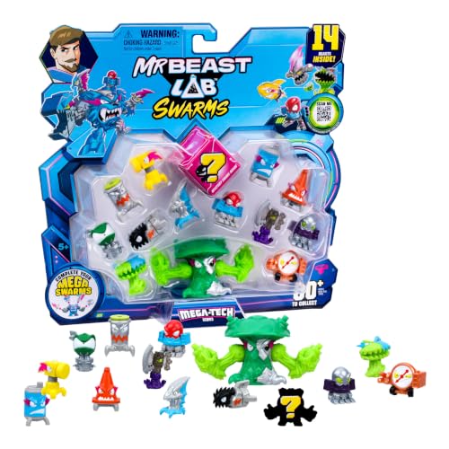 Image of MrBeast Lab Swarms MEGA-TECH Series 14 Pack, Mushdoom | Includes 13 Micro Beasts and 1 MEGA Swarm; snap up to 4 Micro Beasts onto the MEGA frame for action figures