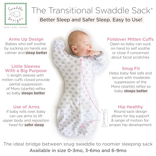 Image of SwaddleDesigns Transitional Swaddle Sack, Arms Up Half-Length Sleeves & Mitten Cuffs, Swaddle for Newborn Transition to Baby Sleep Sack Wearable Blanket, Small, 0-3 month, 6-14 lb, Tiny Hedgehogs