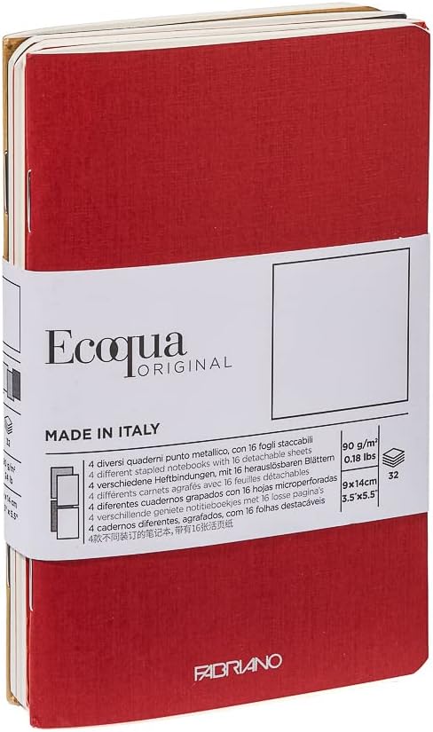 Fabriano Ecoqua Original Pocket Notebook Sets, 4-Notebook Set, Staple-Bound, 3.5 in x 5.5 in, 38 Shts./Bk., 85gsm, Fall Colors, Blank