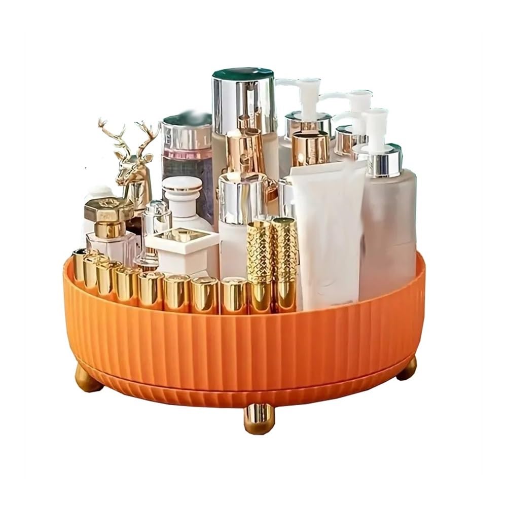 Kx9Lb8d Kitchen Shelf Organiser Spice Rack Storage Cabinet Organizer Rotating Container Kitchen 360 Degree Desktop Fruit Plate Turntable Rolling Tray(Orange,Large)