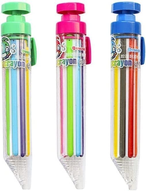 Rzcin 1Pcs 8 in 1 Multicolor Crayons, 1 Pcs Retractable Crayons Pens Transparent Barrel Oil Pastel Colored Pencil 8 Colors Art Graffiti Painting Pens for Students Gifts for Boys Girls