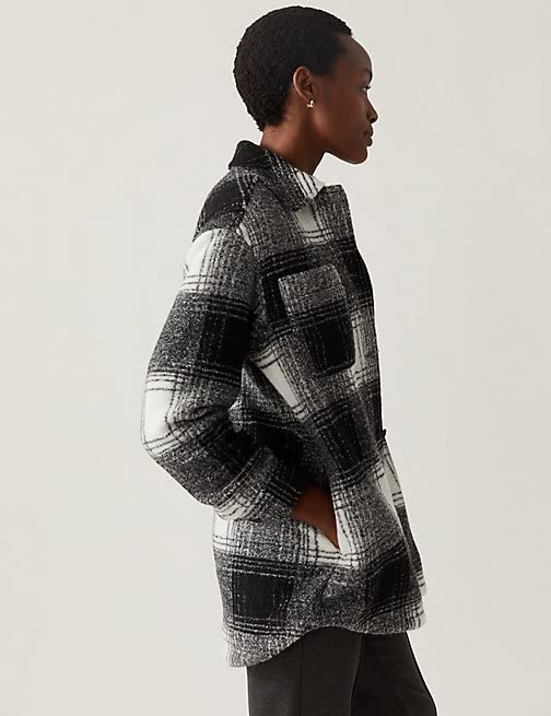 Image of Marks & Spencer Checked Collared Relaxed Shacket T494639BLACK MIX (L)
