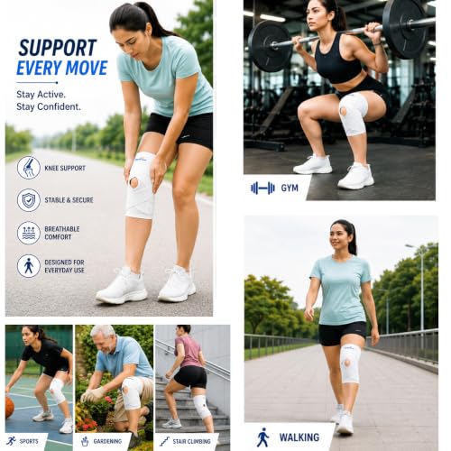 Image of Wonder Care Adjustable Wrap Knee Support Brace, Air Mesh Fabric Knee Brace Cap for Pain Relief, Sports, Arthritis, Running Protection Men Women [White] (1, M)