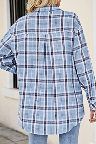 Image of CHYRII Womens Button Down Flannel Shirts Long Sleeve Plaid Shackets Business Casual Blouse Top
