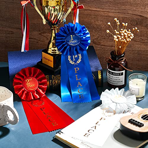 MTLEE Award Ribbons Set 1st Place Rosette Ribbon Prize Ribbon Winner Grand First Second Third Place Victory Ribbons Deluxe Recognition for Classroom Prizes, 1st Blue, 2nd Red, 3rd White(9 Pieces) by MTLEE - Image 4