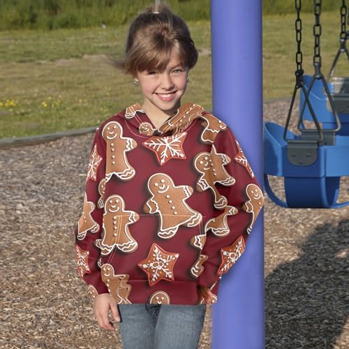 Kids Hoodies Sweaters Christmas Gingerbread Hooded Sweatshirts with Big Pockets for Boys Girls B04000064