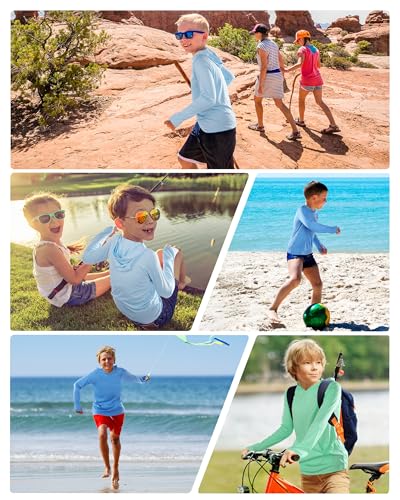 Image of Boys Rash Guard Hoodie UPF 50+ Long Sleeve Sun Protection Swim Shirt