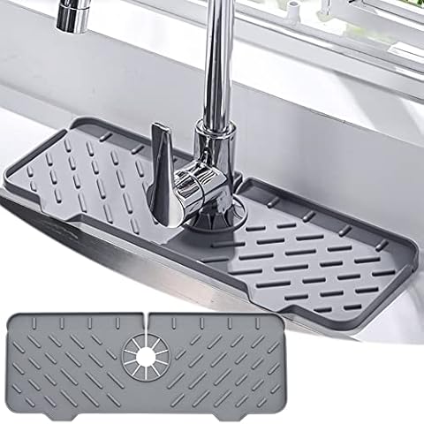 kukifun Silicone Faucet Handle Drip Catcher Tray,Kitchen Sink Faucet Splash Guard,Silicone Tap Drip Tray,Silicone Draining Mat,Kitchen Sink Mat,Silicone Drying Mat,Sink Protector,Gray,A Style Cover