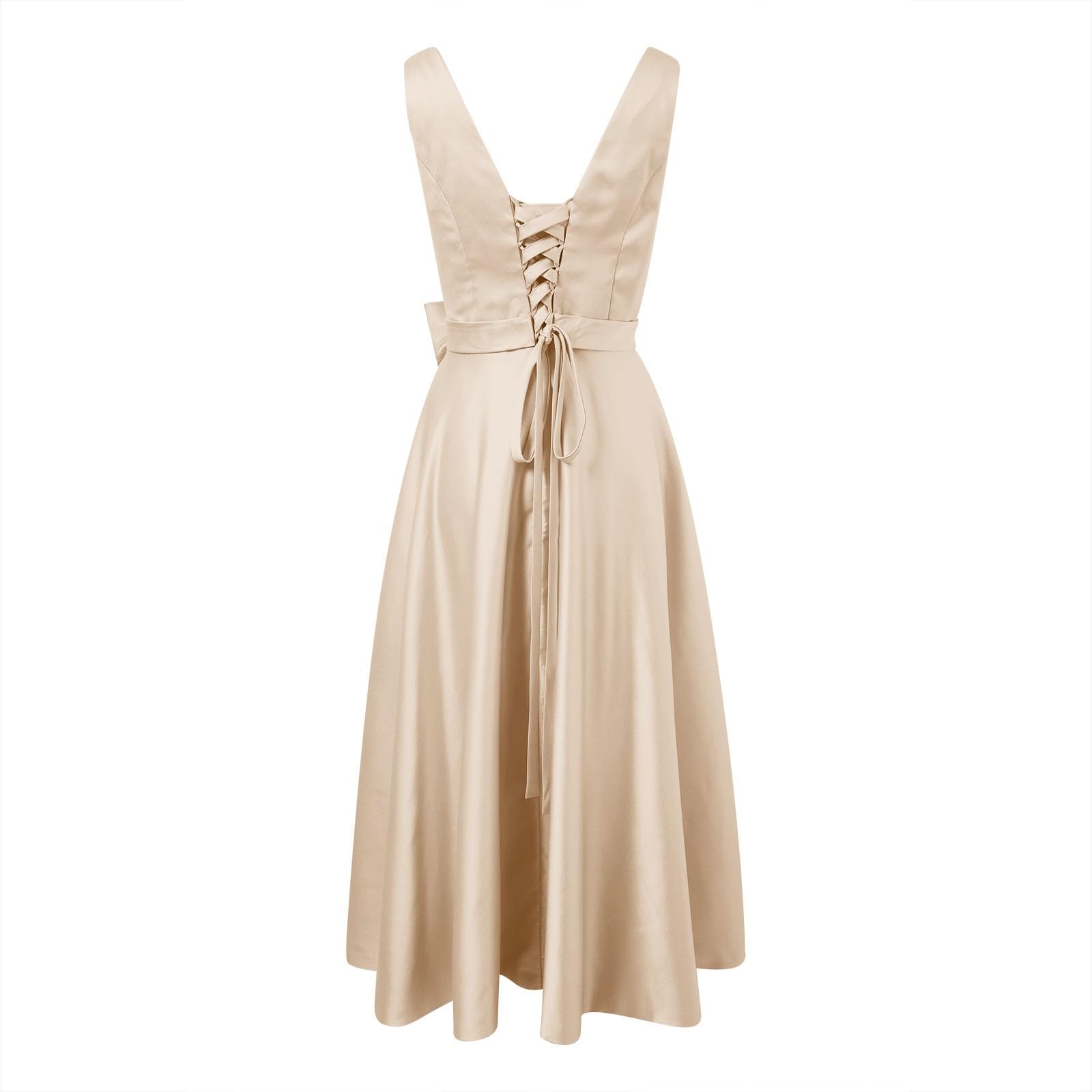 Abendkleid Damen Elegantes Satin Kleid Festliche Cocktailkleid Ansprechendem Ballkleid Bequemer A-Linie Partykleid Lang Brautjungfernkleider Verlobungskleid Wickelkleid Promkleider