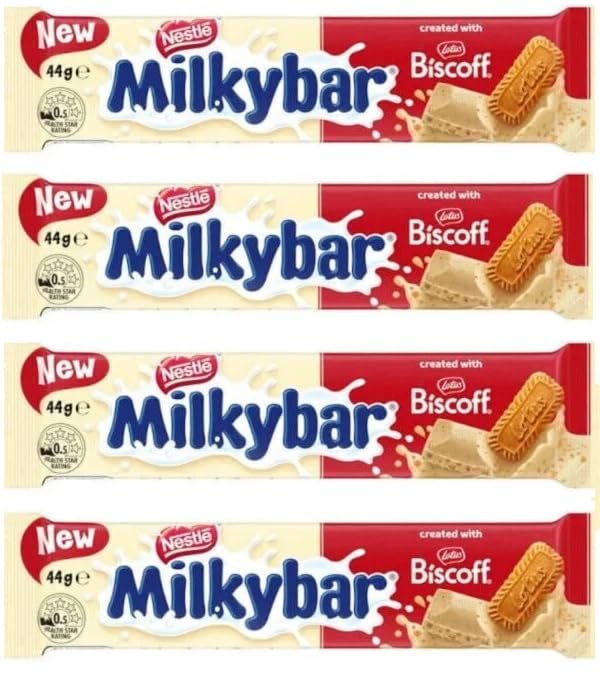 Nestles Milky bar With Lotus Biscof White Chocolate Bar, Each 44g, X Pack of 4 (From Australia)