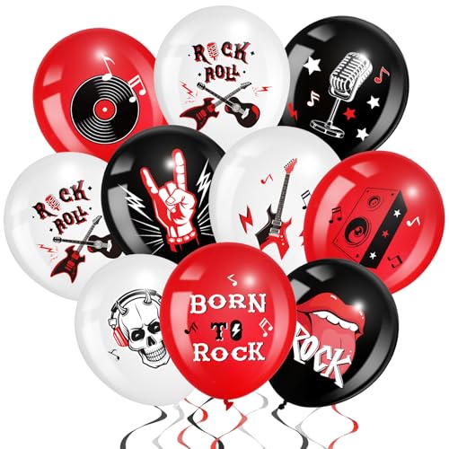 Aoriher 54 Pcs Rock and Roll Party Decoration 12 Inch Born to Rock Latex Balloons Music Theme Band Favors for Holiday 70s 80s 90s Band Bar Music Themed...