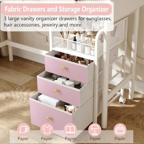 Image of Rolling Makeup Vanity Cart, Makeup Organizer with Drawers, Rolling Makeup Bathroom Storage Cart, Cosmetic Vanity Display Cases Holder for Nail Polish Brush Hair Tool (Pink)