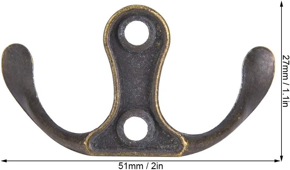 10 Pack Wall Hooks Coat Hooks, Towel Hook Double Prong Robe Hanger Wall Mounted Coat Rack Retro Utility Hooks for Hanging Towels Clothes Robes Bag Key Cup Hat, Zinc Alloy, Bronze