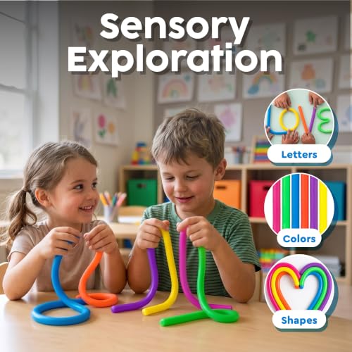 Image of BUNMO Sensory Toys - Stretchy Noodle Strings - Stimulating & Addictive Fidget Toys for Kids - Hours of Fun for Kids - Worry Noodles - Smooth 6 Pack