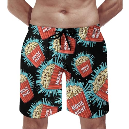Cool Popcorn Cinema Snack Men's Swim Trunks Quick Dry Board Shorts Hawaiian Beach Shorts With Pocket