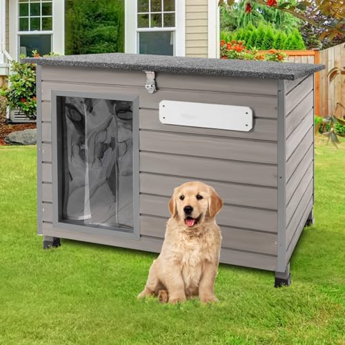 Gowoodhut Dog House Outdoor,Chew-Proof Iron Frame Dog Kennel Weatherproof Natural