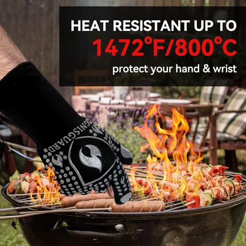 Image of BBQ & Grill Gloves, Oven Gloves, 1472F Silicone Oven Mitts Heat Resistant Grilling Gloves Fireproof Non-Slip for Barbecue Cooking Baking Smoking, 1-Pair (Gray, Medium)