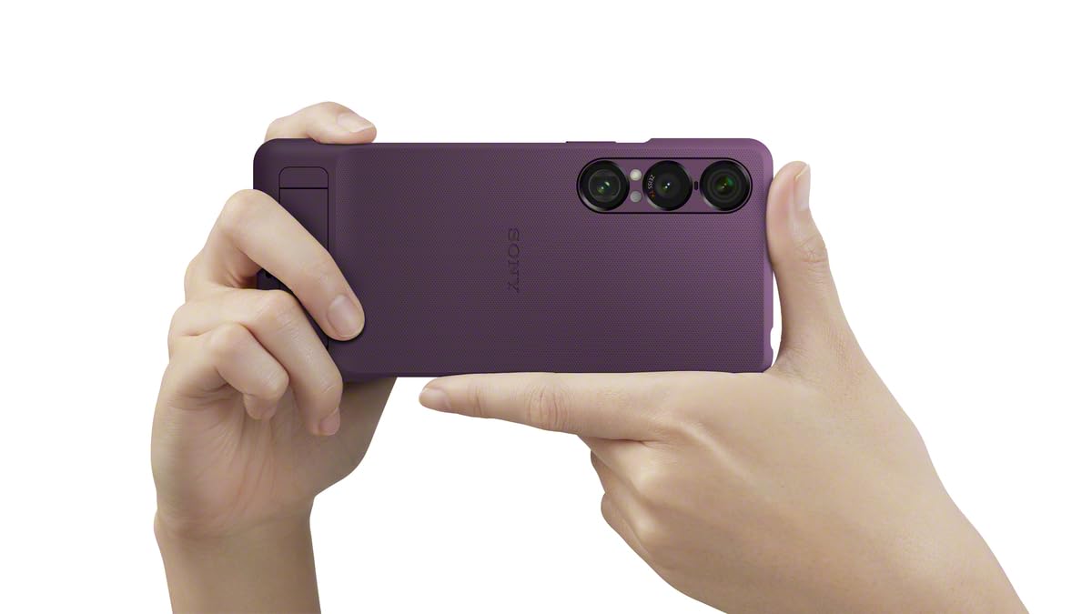 Sony Stylowa osłona z podpórką do smartfonu Xperia 1 VII | Pasek zapobiegający | Uniwersalna podpórka i nowy pasek z pierścieniem z myślą o wygodzie i lepszej ochronie, Ciemnoróżowy