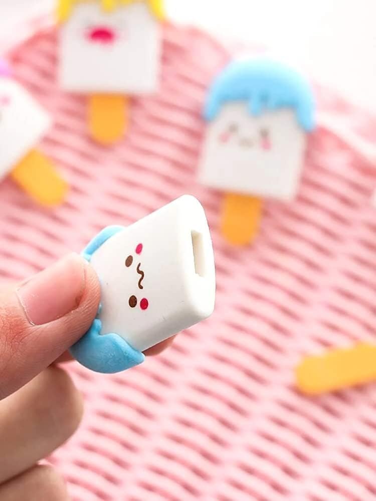 Image of AK Store (Pack of 4) 3D Cute Cartoon Shape Rubber Pencil Erasers, School Stationery for Kids, Boys Girls, Birthday Return Gifts (Ice Cream)