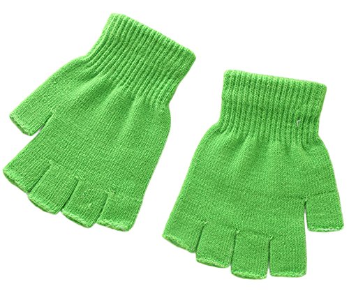 X&F Boys' and Girls' Solid Knitted Half Finger Mittens Typing Gloves, Small