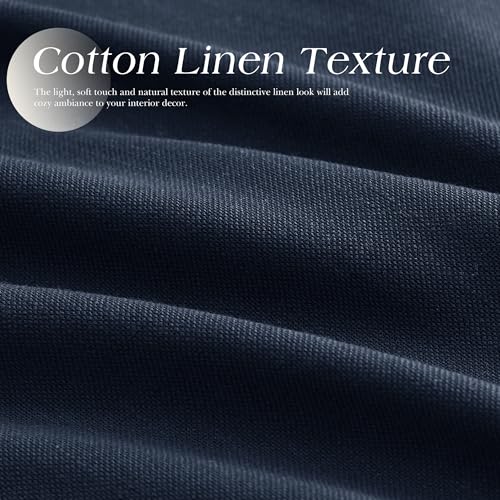Image of Extra Long Navy Blue Linen Curtains 120 Inches Length for Living Room Grommet 2 Panels Set Dark Blue Sheer Window Curtain for Boys Bedroom,Farmhouse Boho Privacy Chinoiserie Decor Drapes 52x120