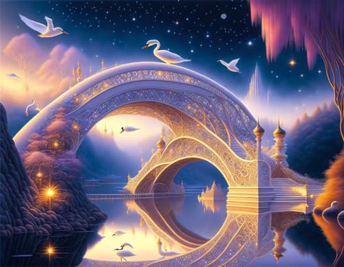 Toile fine art Jardins Ponts Arches Cygnes affiche murale de prestige sans cadre 58 x 90 cm