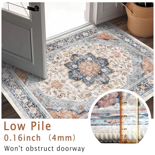 vivorug 8x10 Area Rugs for Living Room, Non-Slip Backing Washable Rug 8x10, Large Area Rug Soft Carpet for Bedroom Dining Room, Vintage, Easy Clean, Durable, Low Pile Rug Orange/Navy