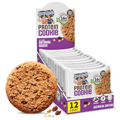 Lenny & Larrys Complete Protein Cookie [Oatmeal Raisin] Chewy Soft Baked 16g Plant Protein Vegan Non-GMO High Fiber [4 Ounce] Cookie (Pack of 12)