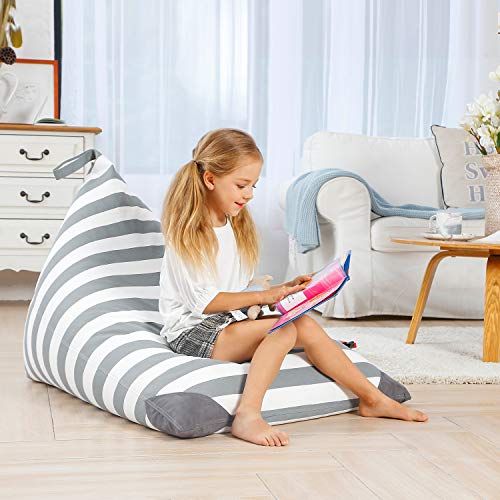 Aubliss Stuffed Animal Storage Bean Bag Chairs Cover, 50"X 35" Extra Large Bean Bags Chair For Kids Adults, Beanbag Toy Storage For Boys Girls - Premium Cotton Canvas Grey Stripe #TOP3