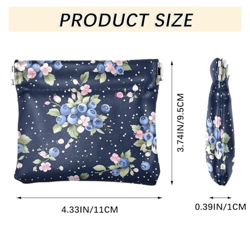 Coin Purse for Women Blueberry Flower Coin Pouch Change Holder PU Leather Mini Wallet Portable Coin Bag Money Pocket3